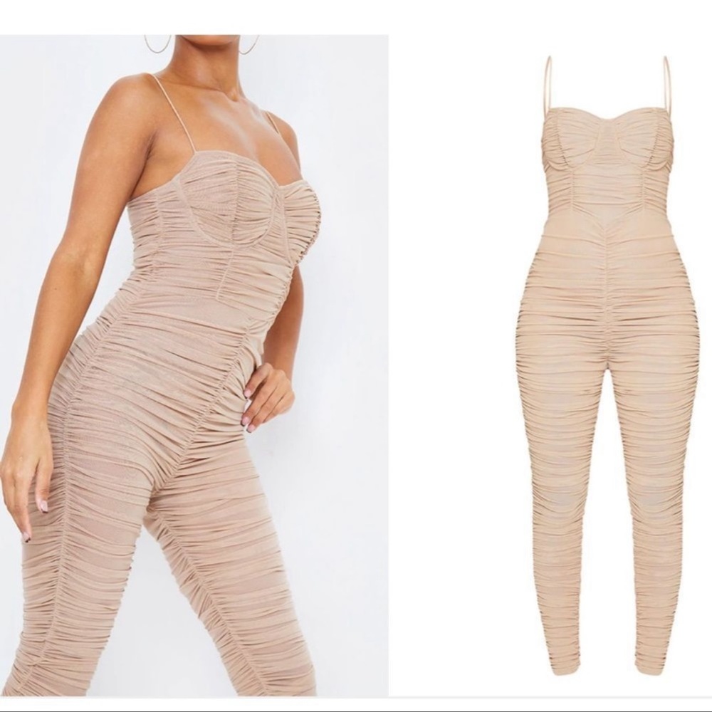 Stone mesh ruched cup detail jumpsuit size 6 us